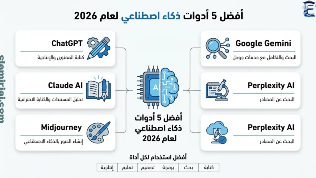 أفضل 5 أدوات ذكاء اصطناعي لعام 2026