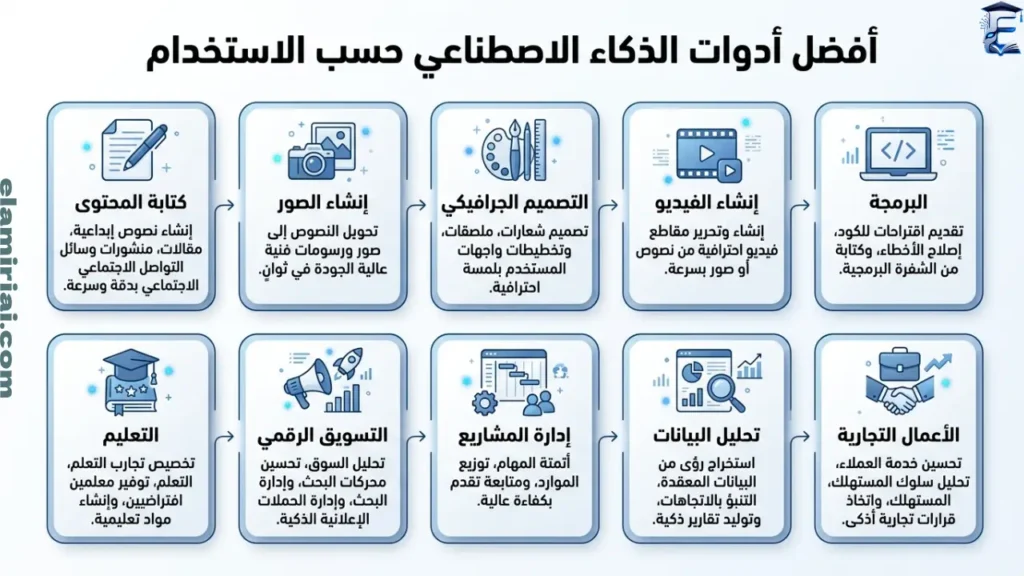 أفظل ادوات الذكاء الاصطناعي حسب الاستخدام